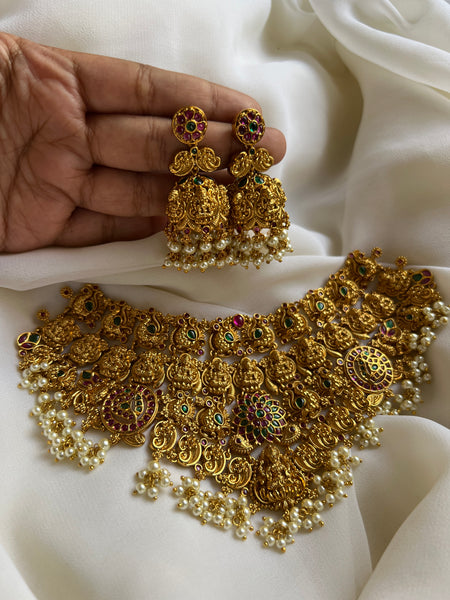 Lakshmi kemp flower necklace with Jhumkas