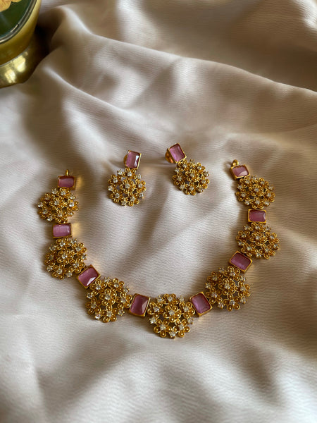 Designer stone flower choker with studs