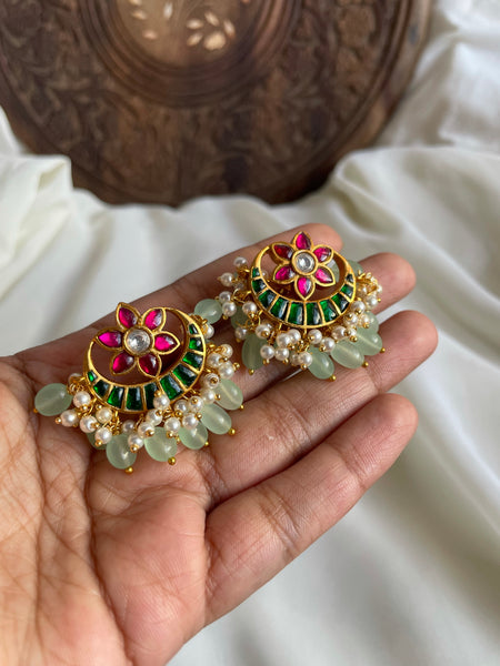 Kundan flower Chaandbalis with mint beads