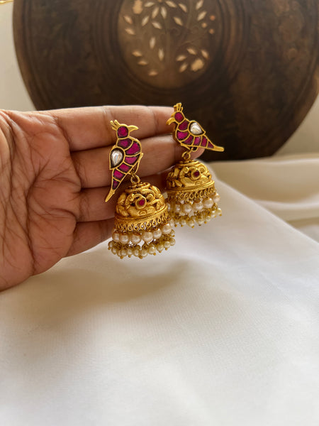 Jumbo parrot Kundan Jhumkas