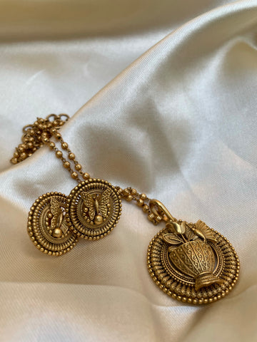 Antique flower butterfly pendant maala with studs