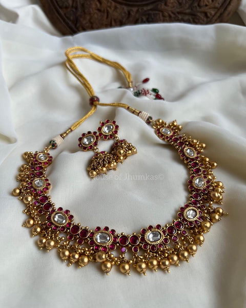 Kemp round flower necklace with Jhumkas