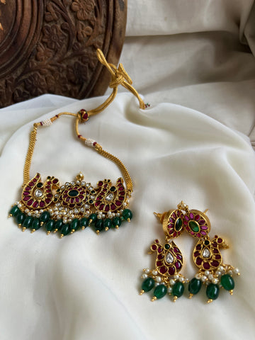 Dual peacock Jadau like choker with earrings