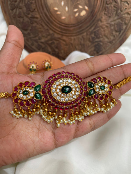 Kemp flower choker with Jhumkas