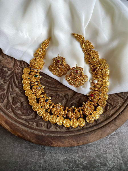 Navaratna Lakshmi coin necklace with earrings