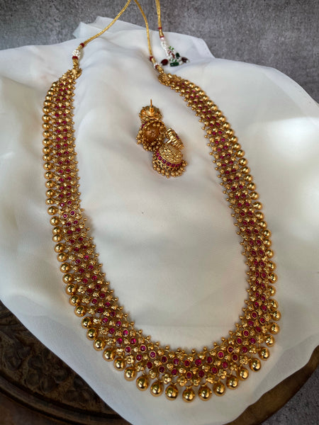 Gold like Ruby antique necklace with jhumkas