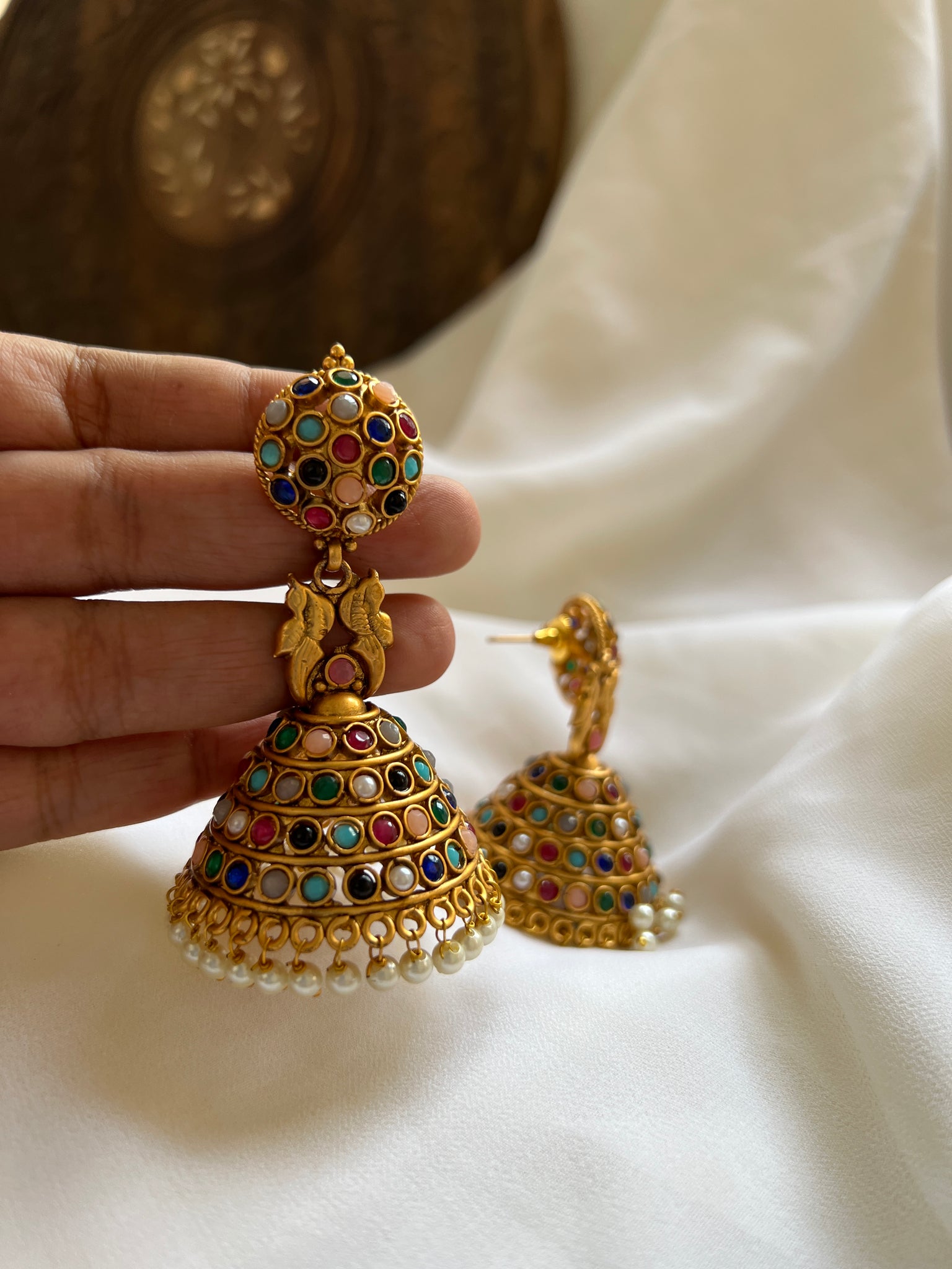 Kemp peacock jumbo Jhumkas