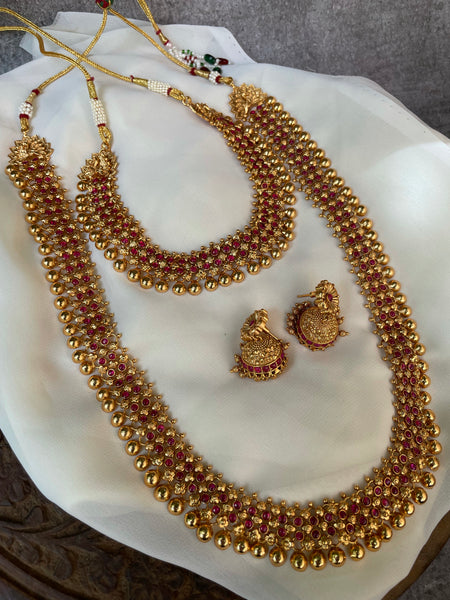 Gold like Ruby antique necklace with jhumkas