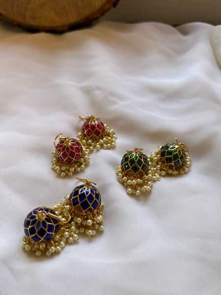 Kundan hook Jhumkas with pearl work