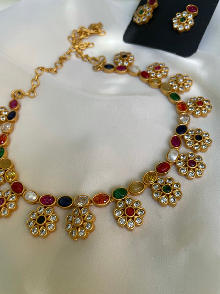 Elegant flower necklace with studs- Design C