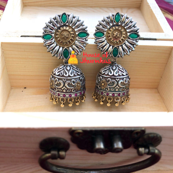 Emerald chakra jhumkas