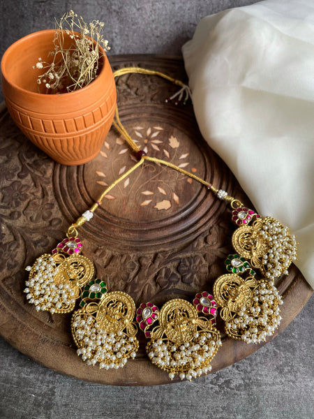 Kundan Lakshmi cluster bead necklace