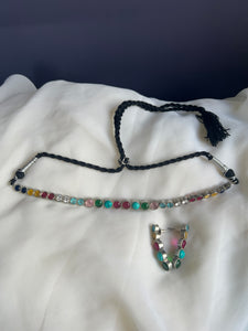 Navaratna silver choker with studs