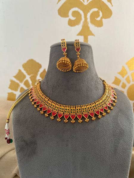 Kerala style Palaka necklace with jhumkas