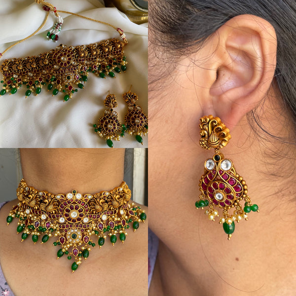 Regal peacock antique choker with earrings