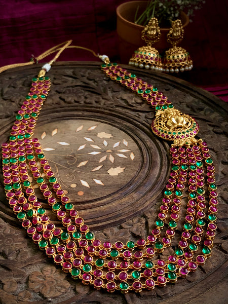 5 layer Kemp Lakshmi Haram with jhumkas