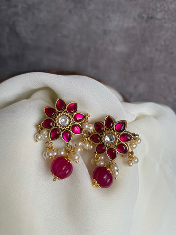 Kundan flower pumpkin bead studs