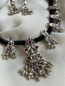 Lakshmi oxidised rice Pearl necklace with studs