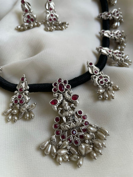 Lakshmi oxidised rice Pearl necklace with studs