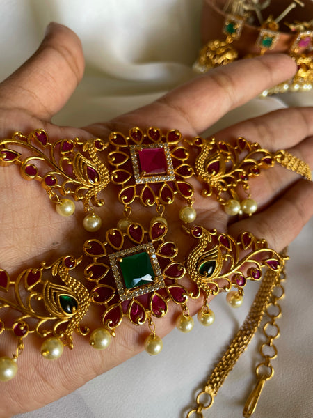 Square stone delicate choker with Jhumkas