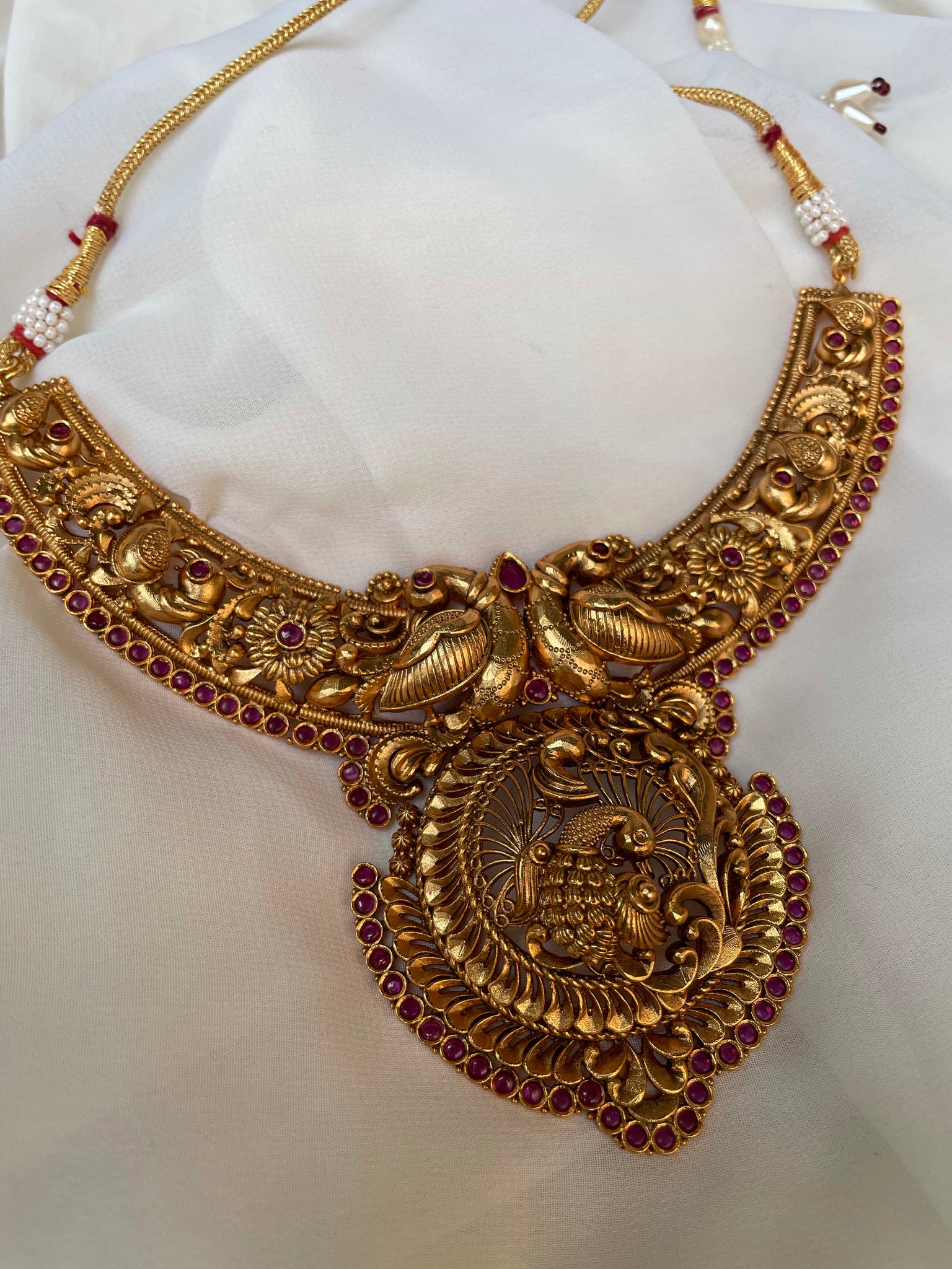 Bridal peacock kemp cutwork necklace with Jhumkas