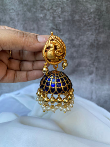 Nagas peacock Sapphire Kundan Jhumkas