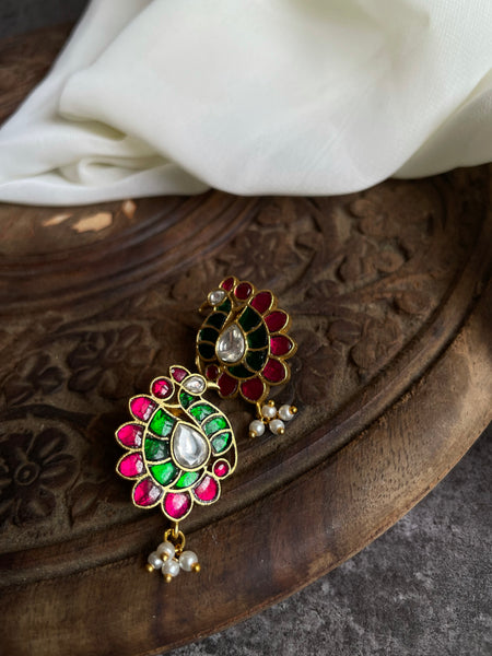 Kundan peacock jhumkas