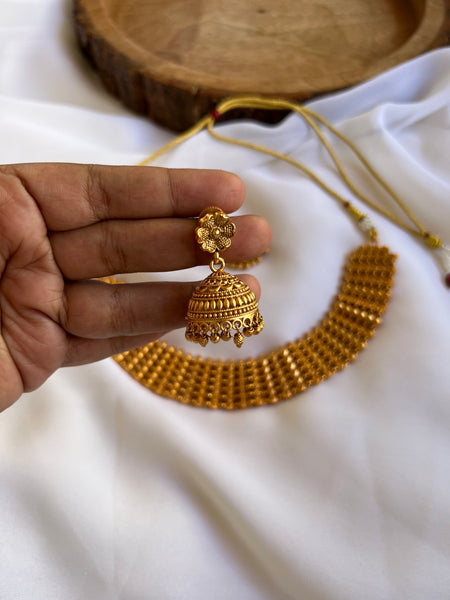 Matte designer necklace with Jhumkas