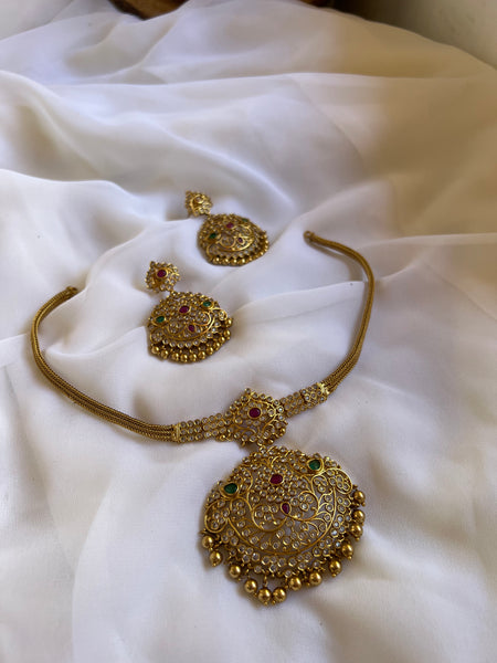 Antique cutwork necklace with earrings
