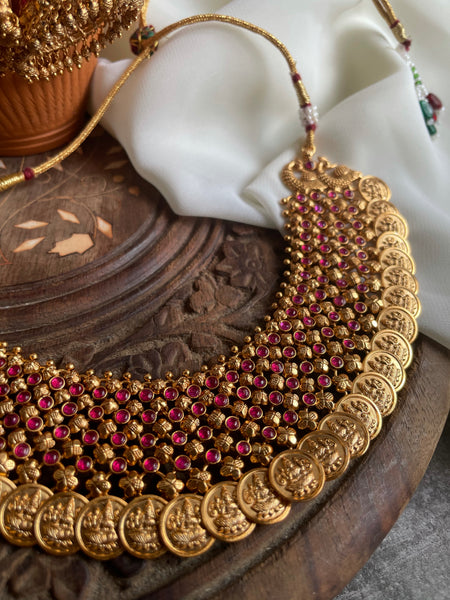 Bridal ruby coin necklace with Jhumkas