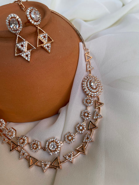 Two layer rose polish necklace with studs- Design C