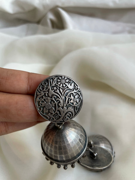 Floral carved stud Jhumkas
