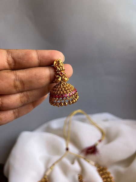 Lakshmi kemp coin necklace with Jhumkas
