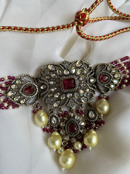 Victorian style Ruby choker with earrings