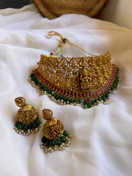 Bridal antique temple choker with Jhumkas
