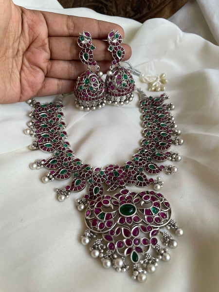 Silver polish Kemp manga necklace with Jhumkas