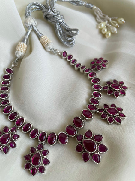 Kemp flower oxidised necklace with Jhumkas
