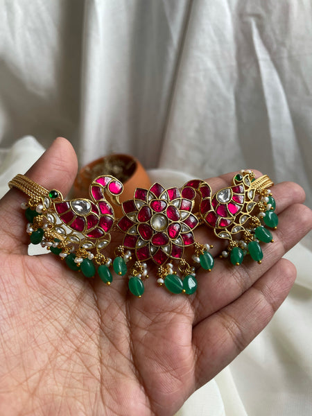 Kundan flower with Hamsa choker