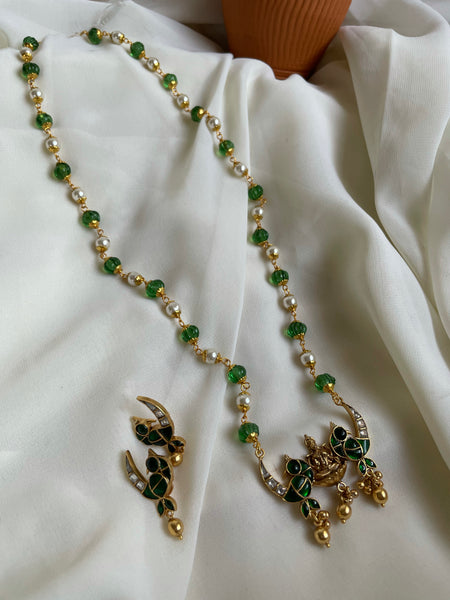 Kundan bird Lakshmi pendant in maala with studs