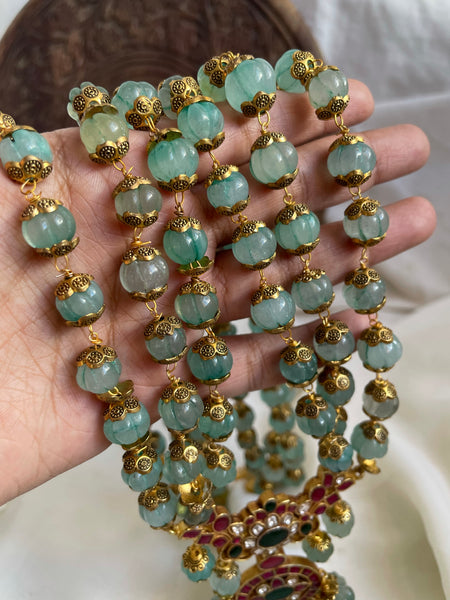 Oversize pumpkin bead haram with Kundan pendant