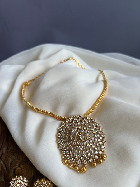 White stone pendant necklace with studs