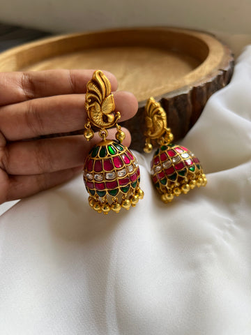 Peacock Kundan bridal Jhumkas