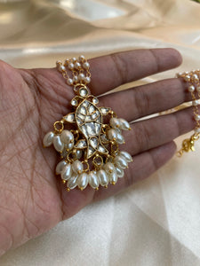 Kundan fish pendant in Pearl maala