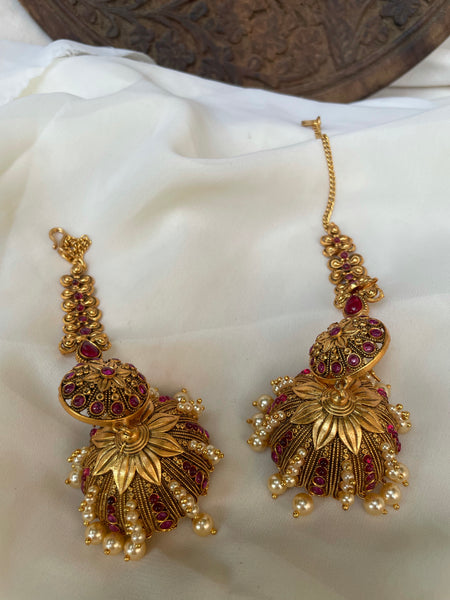 Jumbo Pearl antique Jhumkas with mattal