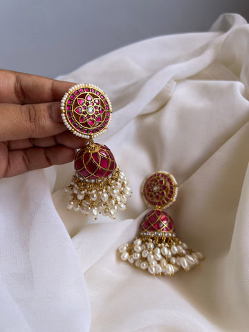Premium Kundan chakra jhumkas with rice pearls