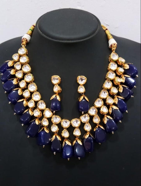 Kundan necklace with semi precious drops (4 colors)