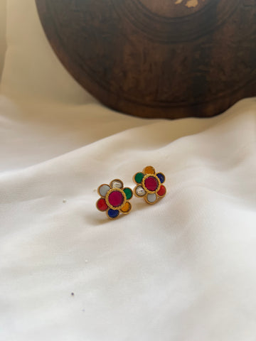 Navaratna Kundan flower silver studs