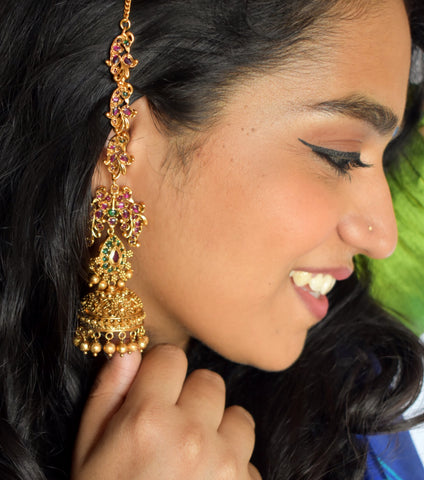 Bridal Jhumkas with real Kemp stones - II