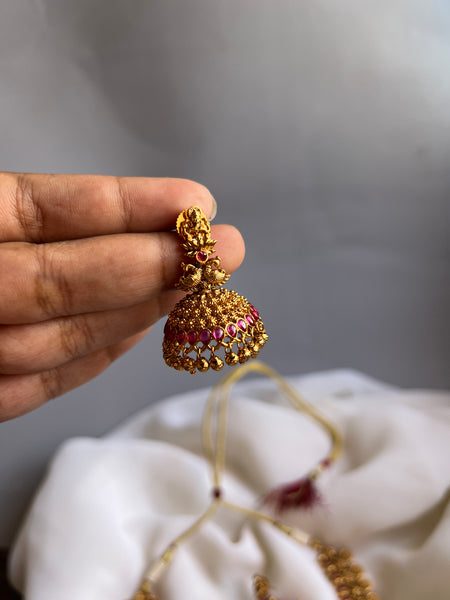 Lakshmi kemp coin necklace with Jhumkas