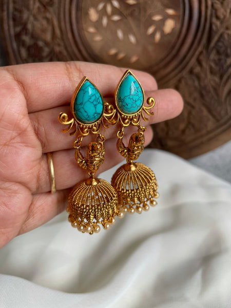 Tear drop stone 3D peacock Jhumkas